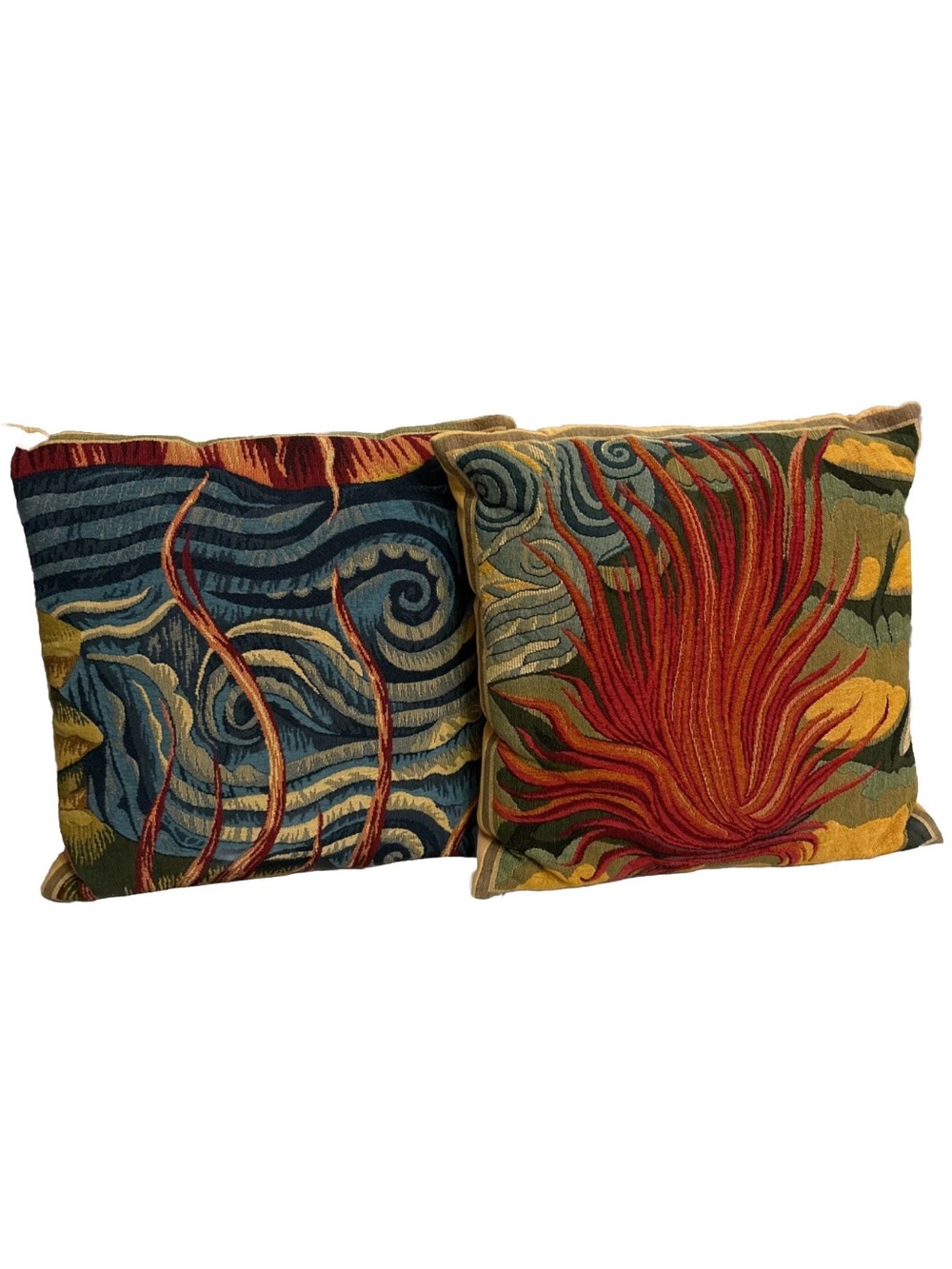 J. Pansu Paris Tapestry Throw Pillow Set of 2 Fire of Hell & Water 18X18